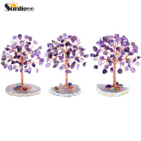 Sunligoo Super Mini kryształ drzewko szczęścia drut miedziany owinięte W/agat kromka baza kamień Reiki Chakra Feng Shui drzewa Home Decor 3